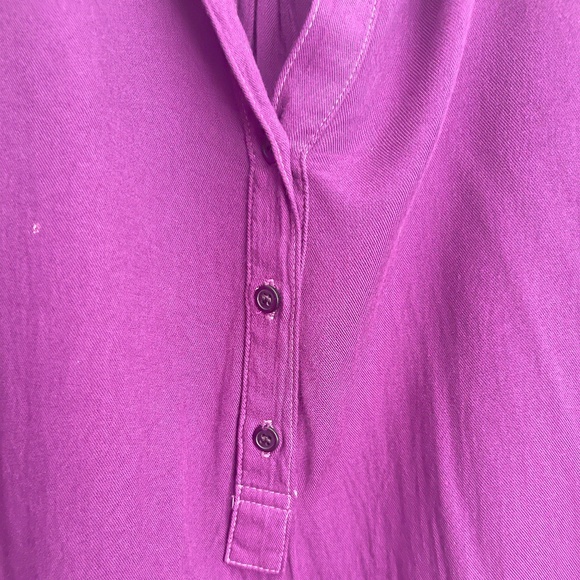 Side Stitch women's purple 3 Buttons Curved Hem Top roll-up sleeve. #222 - Picture 5 of 14